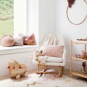 Eco-Friendly Handwoven Rattan Doll <b>Stroller</b> Vintage Wicker <b>Toddler</b> Push Walker With Fluffy Poms Kids Room Decor Birthday - Product Image 3