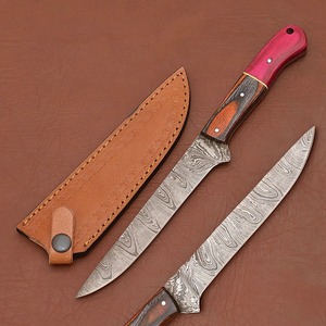 Cuchillo de filetear de acero de Damasco, hoja de punta caída hecha a medida, 11 pulgadas, cuchillo dentado, mango de madera. - Product Image 5