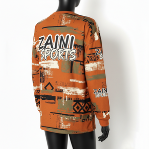 Women Long Sleeveless T Shirt GSM Premium Cotton Jersey <b>Rust</b> Brown Graphic All Over Print Custom Logo long sleeve shirt Cotton - Product Image 5