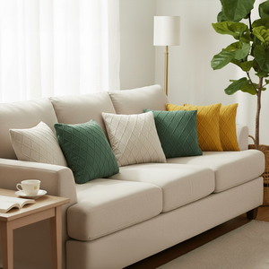 SOGA 6PC 45cm Diamond Cable Knit Pillow Covers Set-2 Sunshine Yellow 2 Forest Green 2 <b>Cream</b> for Living Room <b>Sofas</b> - Product Image 2