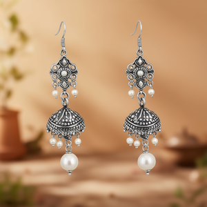 Vintage Religious Charm Drop Earrings with Pearl and Stainless Steel - Product Image 3
