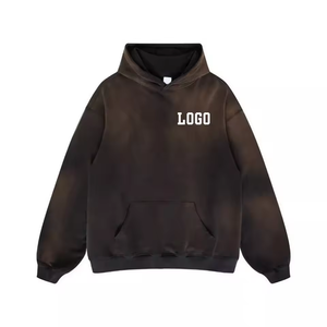 Custom Logo Taupe Acid Wash Hoodie Men Oversized Drop Shoulder Pullover <b>Sweatshirt</b> Kangaroo Pocket <b>Vintage</b> Streetwear - Product Image 3