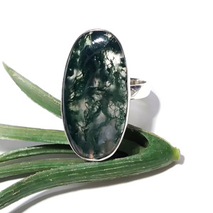 Natural Moss Agate Gemstone Ring <b>Solid</b> 925 Sterling <b>Silver</b> Ring Adjustable Oval Statement Ring for Women - Product Image 6