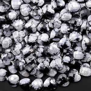 Perles en obsidienne flocon de neige naturelle facettées en forme de cœur, pierres précieuses en vrac pour la fabrication de bijoux - Product Image 1