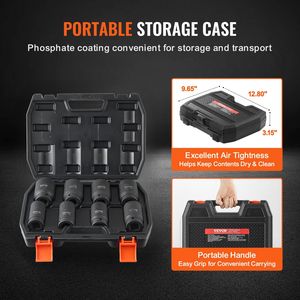 Set di chiavi a bussola a impatto per dadi di asse, profonda serie 6-punti, 8 pezzi, SAE, in CR-MO trattato termicamente, attacco da 3/4 pollici - Product Image 6