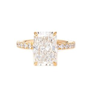 New Arrival 3ct Real Gold <b>Ring</b> Boutique Style Handcrafted Radiant Crushed <b>Ice</b> Solitaire IGIQuality Scalloped Pave bridal jewelry - Product Image 6