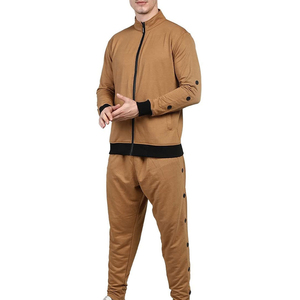 Ensemble de survêtement marron pour homme, avec fermeture éclair intégrale, col montant, décontracté, pour l'automne, couleur unie, respirant, en polyester et coton, collection 2026 - Product Image 1
