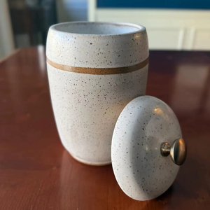 Modern Ceramic <b>Storage</b> Canister Gold Accent Lid Speckled Finish Airtight <b>Kitchen</b> Organizer Luxury Countertop Jar - Product Image 4