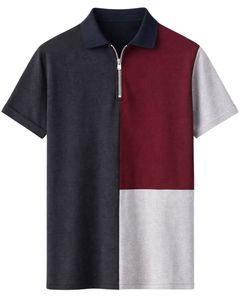 ผู้ผลิตเสื้อโปโลชายแบบซิปครึ่งตัว สีดำชาร์โคล สีเบอร์กันดี สีเทา คอปกสีตัดต่อ แขนสั้น เสื้อลำลอง รับผลิตตามสั่ง OEM - Product Image 1