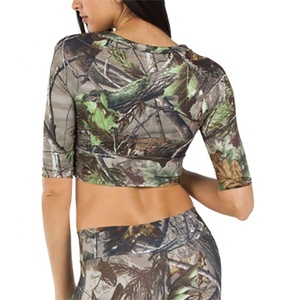 เสื้อยืดครอปทรงหลวมผ้าคอตตอนพิมพ์ลายพราง,เสื้อสำหรับล่าสัตว์ป่าตั้งแคมป์เดินป่า - Product Image 6