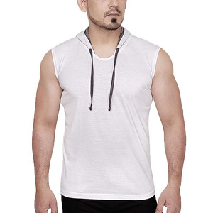 Camiseta sin mangas con capucha para hombre, de algodón y elastano, cuello redondo, estilo musculoso, con un solo botón, cordón ajustable, transpirable, de secado rápido, de alta calidad. - Product Image 1
