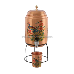 ถังเก็บน้ำทองแดงบริสุทธิ์ลายนกยูงพร้อมขาตั้งแก้วและโลหะ - Product Image 3