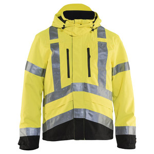 High Visibility Safety <b>Jacket</b> Class 3 Waterproof Hooded Reflective Workwear Yellow with <b>Silver</b> Stripes - Product Image 1