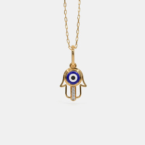 Yellow <b>Gold</b> <b>Hamsa</b> Lab Grown Diamond Pendant <b>Necklace</b> - Product Image 1
