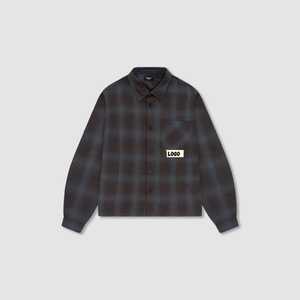 Men's Single Breasted Washed Plaid <b>Flannel</b> Turn-down Collar Overshirt Wholesale Custom Long Sleeve Canvas Cotton Shacket - Product Image 1