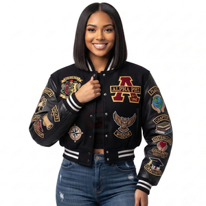 Top Selling Custom Cropped Wool Breathable <b>Varsity</b> <b>Jacket</b> <b>Women</b> Baseball Style college function party Letterman OEM Manufacturer - Product Image 1