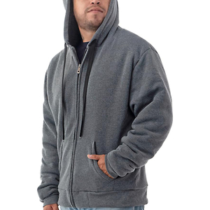 Sweat-shirt à capuche zippé gris pour homme, coupe classique, décontracté, pour l'automne, 100% coton, molleton tricoté, couleur unie - Product Image 4