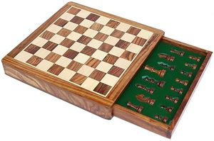 Jeu d'échecs et de dames classique en bois avec tiroir de rangement, plateau de jeu éducatif portable, écologique et fait main - Product Image 2