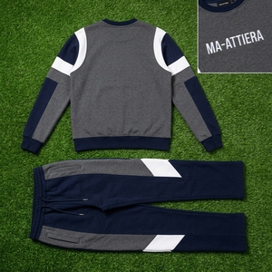 <b>Men</b> <b>Navy</b> Blue Grey White Color Block Crewneck Sweatshirt <b>Jogger</b> Pants Set Casual Streetwear Tracksuit - Product Image 6