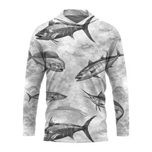 Camisa de Pesca de Manga Larga para Hombre, Estampado Tie-Dye Azul, Protección Solar UPF 50, Sudadera con Capucha, Ropa para Exteriores - Product Image 3
