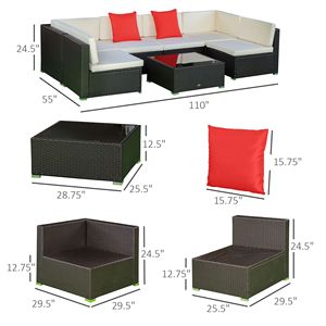 Set di mobili da giardino da 7 pezzi in rattan PE con divano componibile, tavolino e cuscini decorativi - Product Image 3