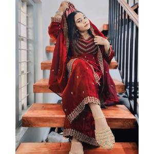 LG Designer Modest A-Line V-neck Chiffon with Embroidery <b>Wedding</b> Dress Party Wear <b>Top</b> and Bottom with Dupatta - Product Image 5