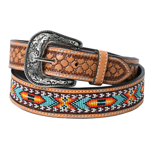 Smooth Cow Leather Belt <b>Beaded</b> Embroidered with Vintage OEB Brass Buckle Custom Length <b>Direct</b> From India - Product Image 5
