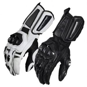 Guantes de Carreras de Dedo Completo de Cuero Negro con Paneles Blancos, Cierre de Gancho y Bucle, Correa de Muñeca Ajustable para Motocross - Product Image 1