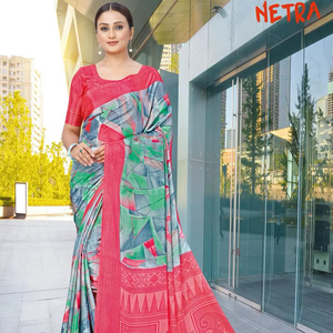 Nouveau design, motif floral en soie, sari ethnique indien, décontracté, pour le déjeuner, en faux georgette turque, écologique, séchage rapide, extensible, tout usage - Product Image 1