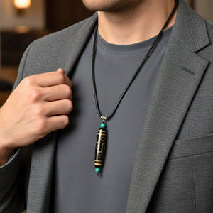 Natural Crystal Pendant Necklace 3-Inch Obsidian Circuit with 28-Inch Leather <b>Rope</b> for Men & Boys - Product Image 1