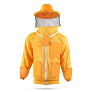Veste d'apiculteur jaune en maille avec chapeau et voile, vêtement de travail respirant et protecteur pour l'entretien des apières et la récolte du miel - Product Image 1