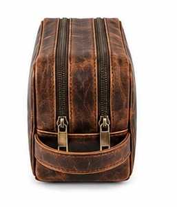 Gravs LT-08AB Premium Genuine Leather Eco-Friendly Durable Vintage Travel <b>Bag</b> Large Capacity Double Zipper Candy Portable - Product Image 5