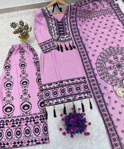 NUEVA COLECCIÓN: Conjunto de Muselina con Estampado Digital, Top, Pantalones Palazzo y Dupatta, Ropa Festiva, Precio al por Mayor, Prenda Étnica, Color Rosa Bebé - Product Image 5