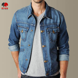 Veste en jean personnalisée de qualité supérieure pour homme, fermeture à boutons avec logo personnalisé, tenue décontractée - Product Image 2