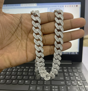 Solid 925 Sterling <b>Silver</b> Miami Chain Necklace Men's Rhodium Plated Zinc Alloy Cubic Zirconia Hip Hop Jewelry Link Chain Gift - Product Image 2