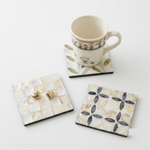 Ensemble de sous-verres de luxe en nacre avec support, sous-verres ronds en nacre, mosaïque incrustée de coquillages, tapis de table pour la maison - Product Image 2