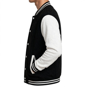 Wholesale Custom Windproof Varsity <b>Jacket</b> <b>Men</b> Classic Fleece Letterman Bomber Blank Black <b>White</b> Snap Button XL OEM ODM - Product Image 2