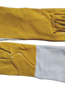 Holy Signs International HSI-1450 Extra Long Yellow Leather Welding <b>Gloves</b> Fleece Lining Straight Thumb Molten Metal Splash Test - Product Image 4