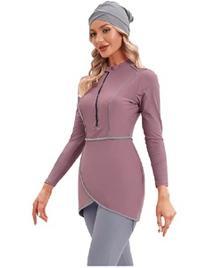 Women Modest Swimwear 3 Piece Solid Muslim Burkini Full Coverage <b>Swimsuit</b> Long Sleeve Pants Beachwear <b>UV</b> Protection Plus Front - Product Image 3