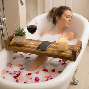 Premium Acacia Wooden <b>Bath</b> <b>Tray</b> for Tub with LiftAid Handles Handmade Wooden <b>Tray</b> for Ottoman Coffee Table from Vietnam - Product Image 3