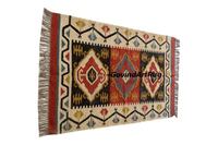 Vintage Geometric Diamond Motif Handloom Kilim Eco-Friendly Multicolor Wool Jute Area Rug for Living Room Bedroom Decor