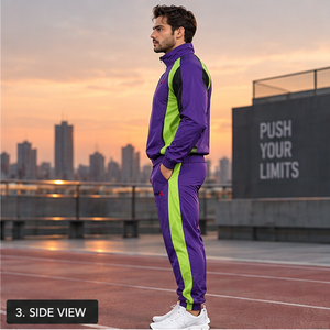 Premium Men Purple Lime Green Windbreaker Tracksuit Set Windproof Full Zip Athletic Elastic Cuff <b>Track</b> <b>Pants</b> OEM Manufacturer - Product Image 3