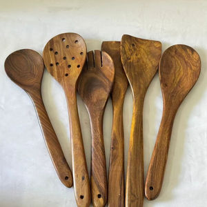 Collection d'ustensiles de cuisine en bois de teck rustique, 6 pièces, lavables au lave-vaisselle - Product Image 1