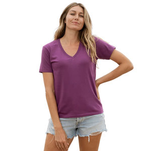 Camiseta de Lona Ecológica de Manga Corta con Cuello en V para Mujer, Mezcla de Poliéster/Algodón, Camisetas con Cuello en U para Mujer, Suaves y de Primera Calidad - Product Image 1