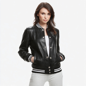 Wholesale Leather Varsity Jacket Women Streetwear Button <b>Up</b> Baseball Leather Jackets Ladies PU Leather Varsity Coat Women's - Product Image 1
