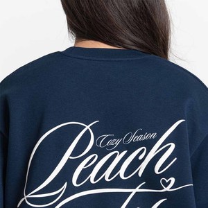 Women's Navy Blue Fleece Crew Neck Sweatshirt <b>Peach</b> Fit Letter Print Casual Loose Fit All Seasons Daily Wear 100% Cotton - Product Image 5