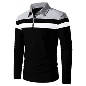 Camiseta Polo de Manga Larga con Cierre y Rayas, Fabricada en Fábrica, con Tela Personalizada, para Hombre - Product Image 2