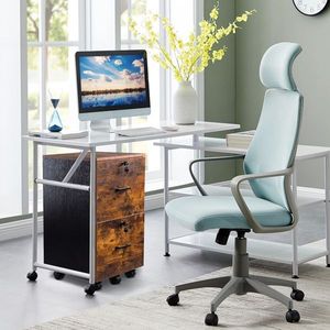 Armadietto Portadocumenti in Legno Marrone e Nero con 2 Cassetti e Ruote, con Serratura - Product Image 3