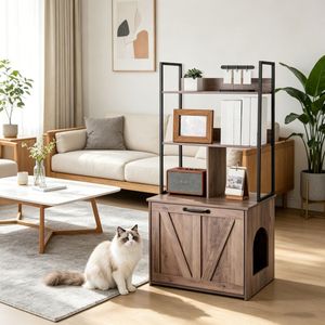 Wooden <b>Cat</b> Litter <b>Box</b> Cabinet with Accessories - Product Image 1