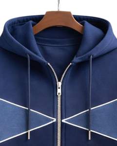 Sudadera con capucha azul marino personalizada para hombre, con cremallera en contraste, de algodón y forro polar, estilo casual urbano, chaqueta de invierno, fabricante personalizado - Product Image 5